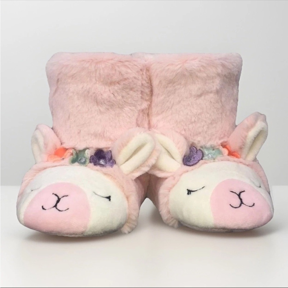 Toddler slippers Fuzzy Boot Llama Pink little girl Size  5/6 flower Crown‎